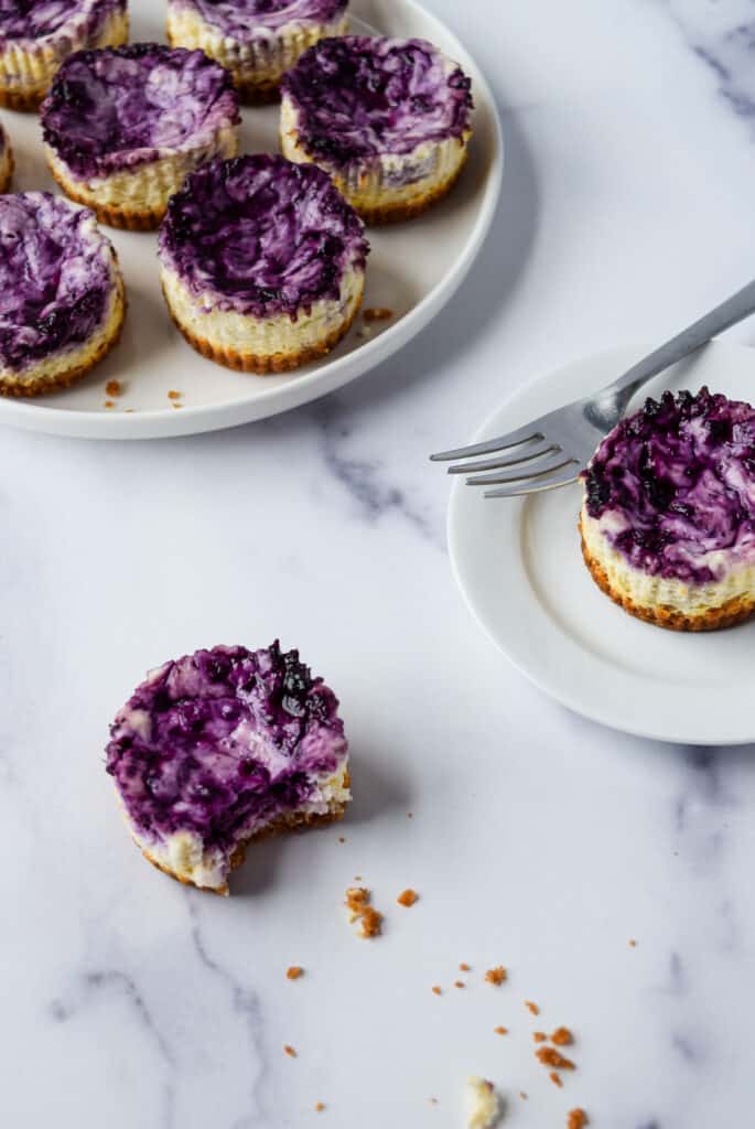 Blueberry Swirl Mini Cheesecakes.