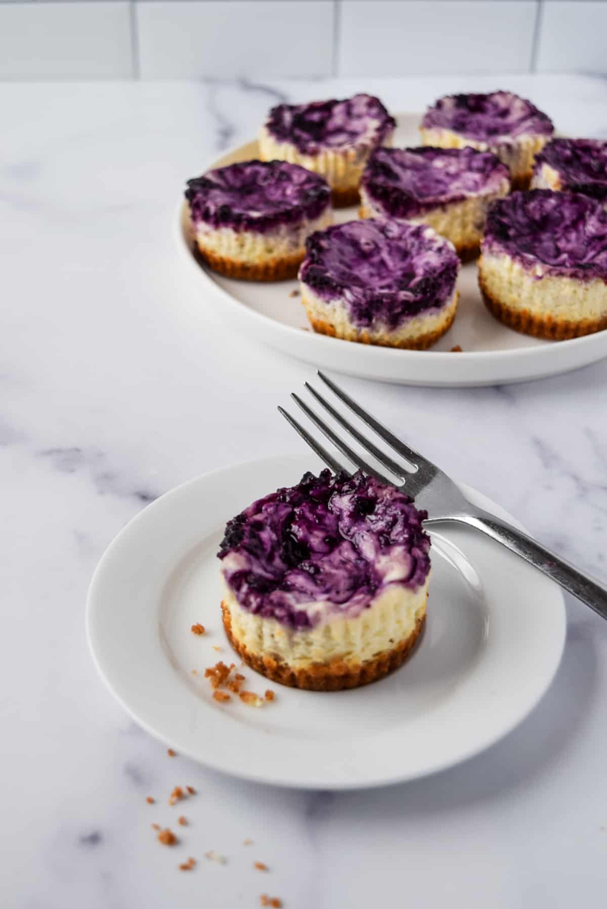 Blueberry Swirl Mini Cheesecakes.