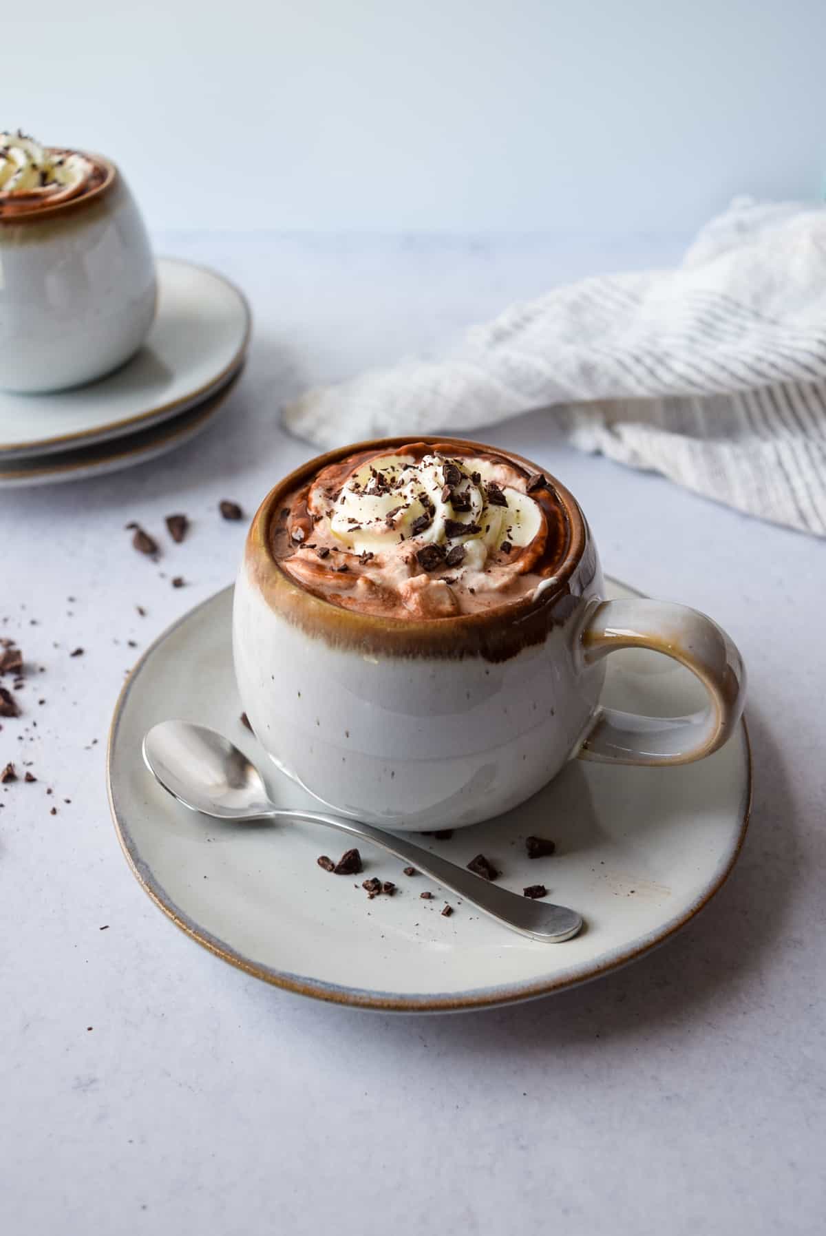 Oat Milk Hot Chocolate in a gray mug.