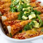 Black Bean Turkey Enchiladas in baking dish.