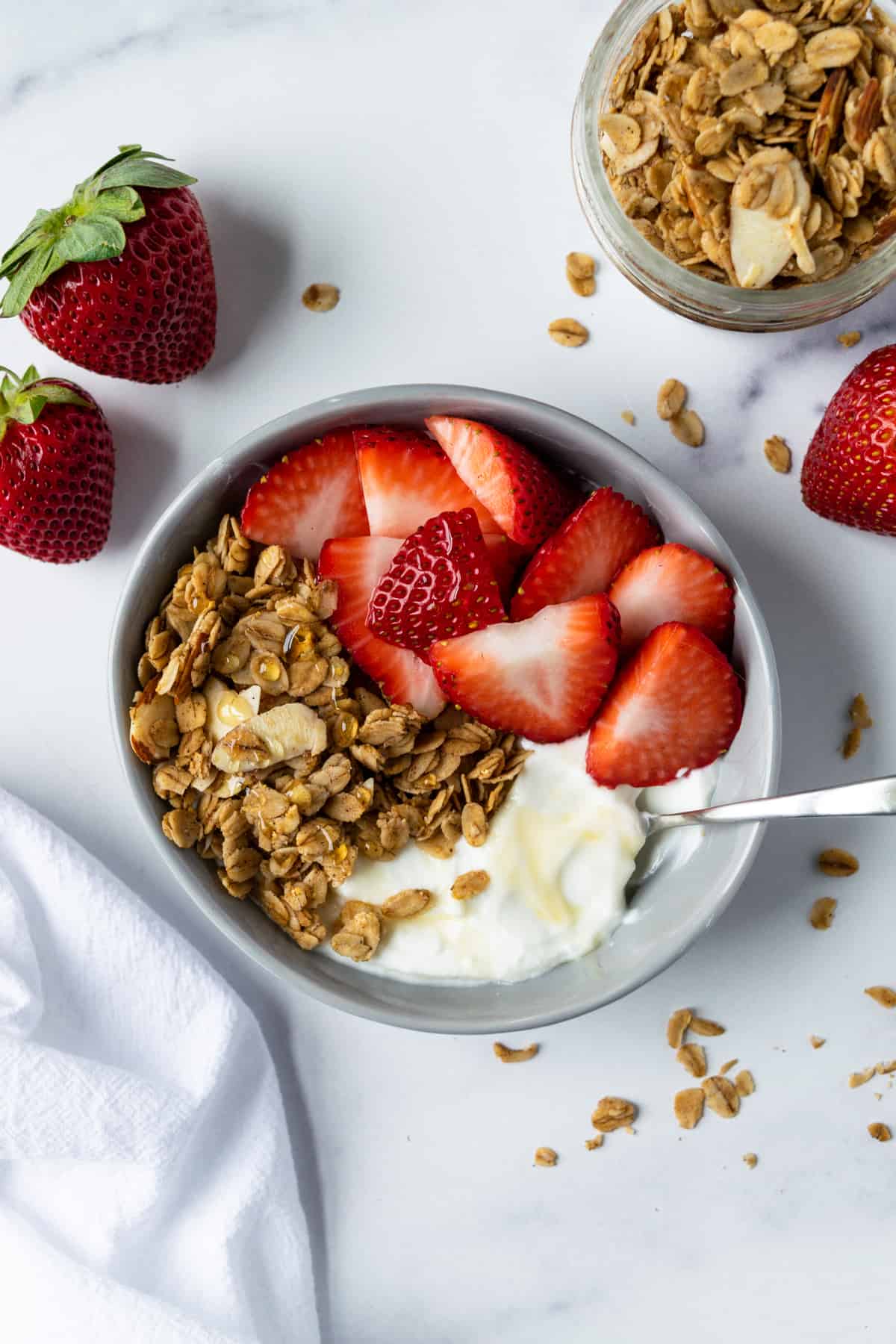 Yogurt Granola Bowl with strawberries.