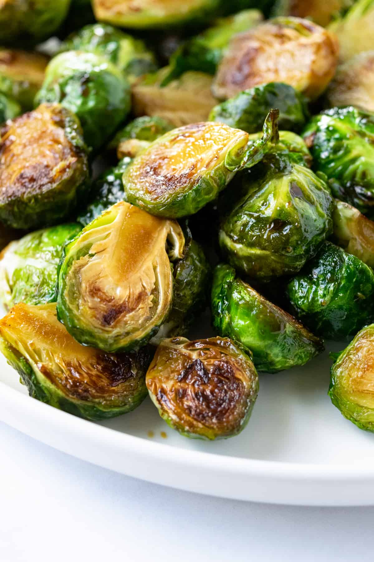 Maple Balsamic Brussels Sprouts on a plate.