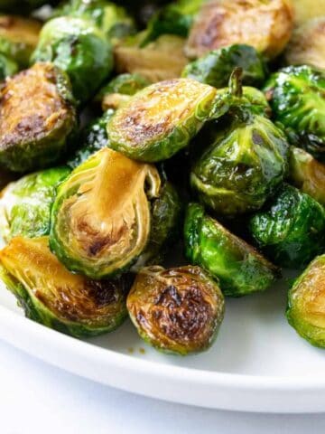 Maple Balsamic Brussels Sprouts on a plate.