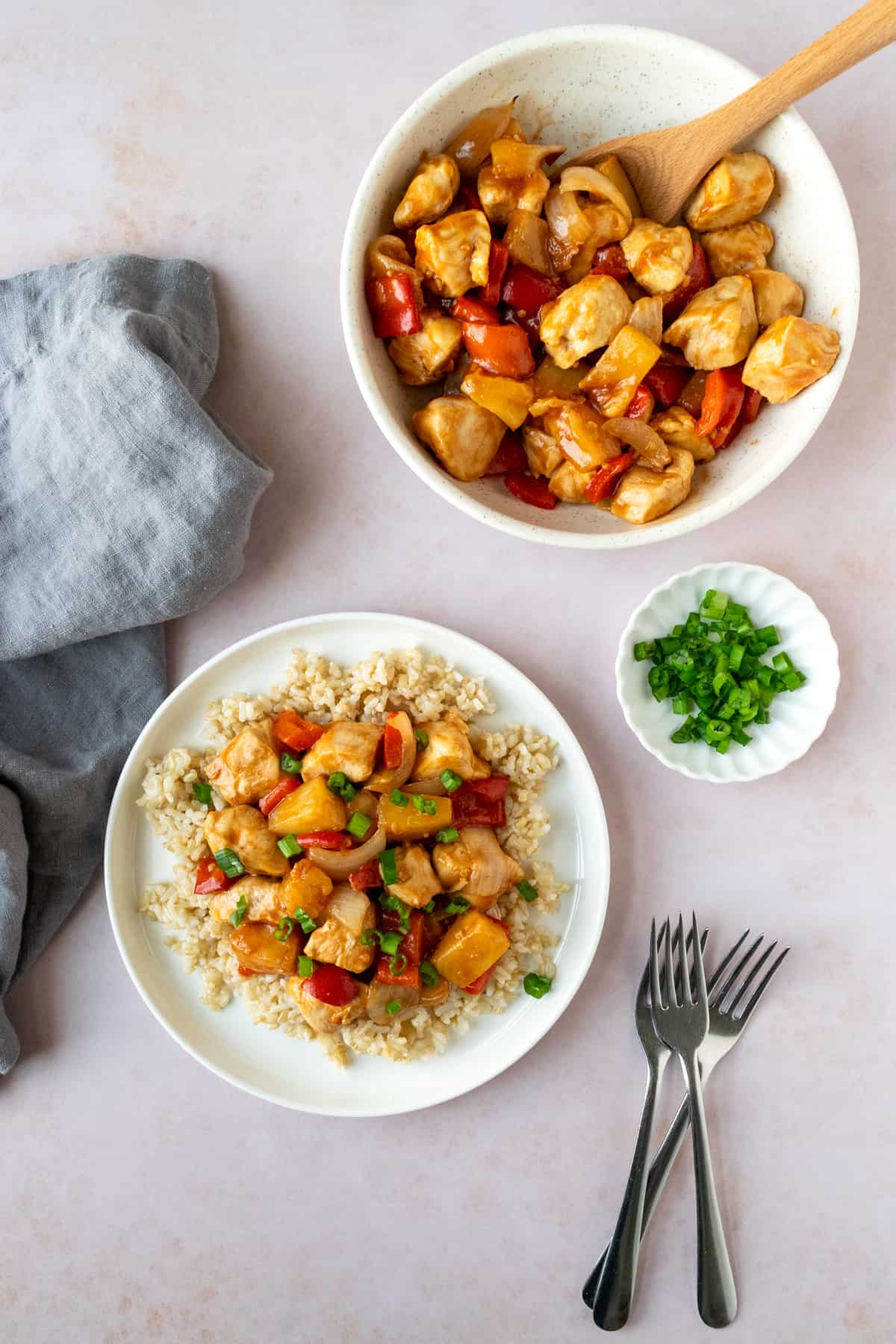 Air Fryer Sweet and Sour Chicken in a white plate.
