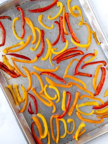 Oven Roasted Peppers on a baking sheet.