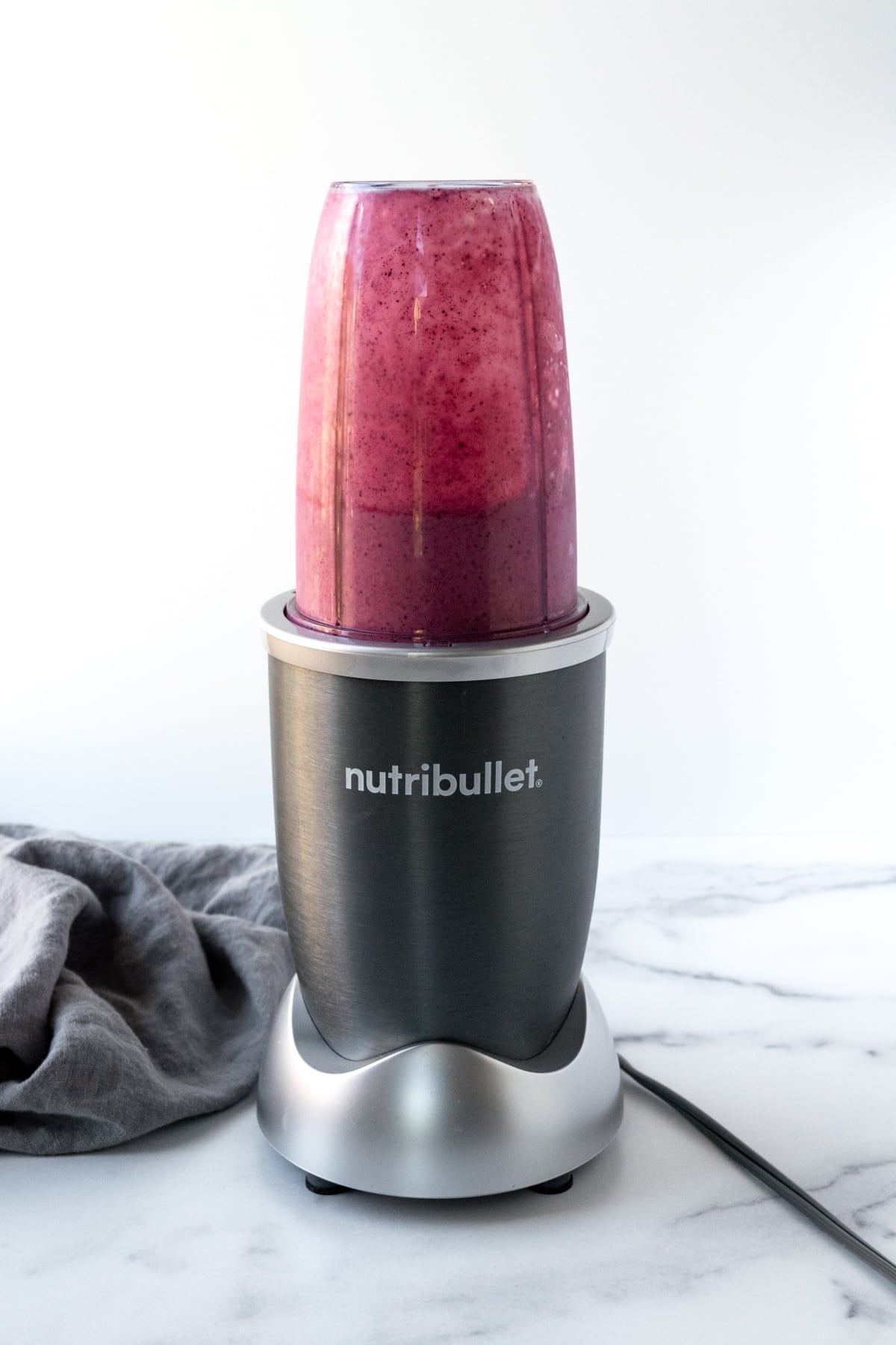 Raspberry Blueberry Smoothie in a small blender.