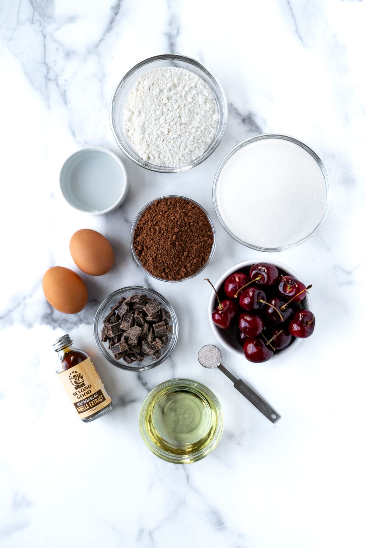 Cherry Chocolate Brownie Ingredients.