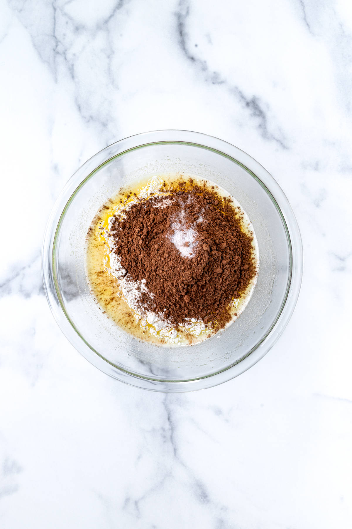 Cherry Chocolate Brownies ingredients in a bowl before mixing.