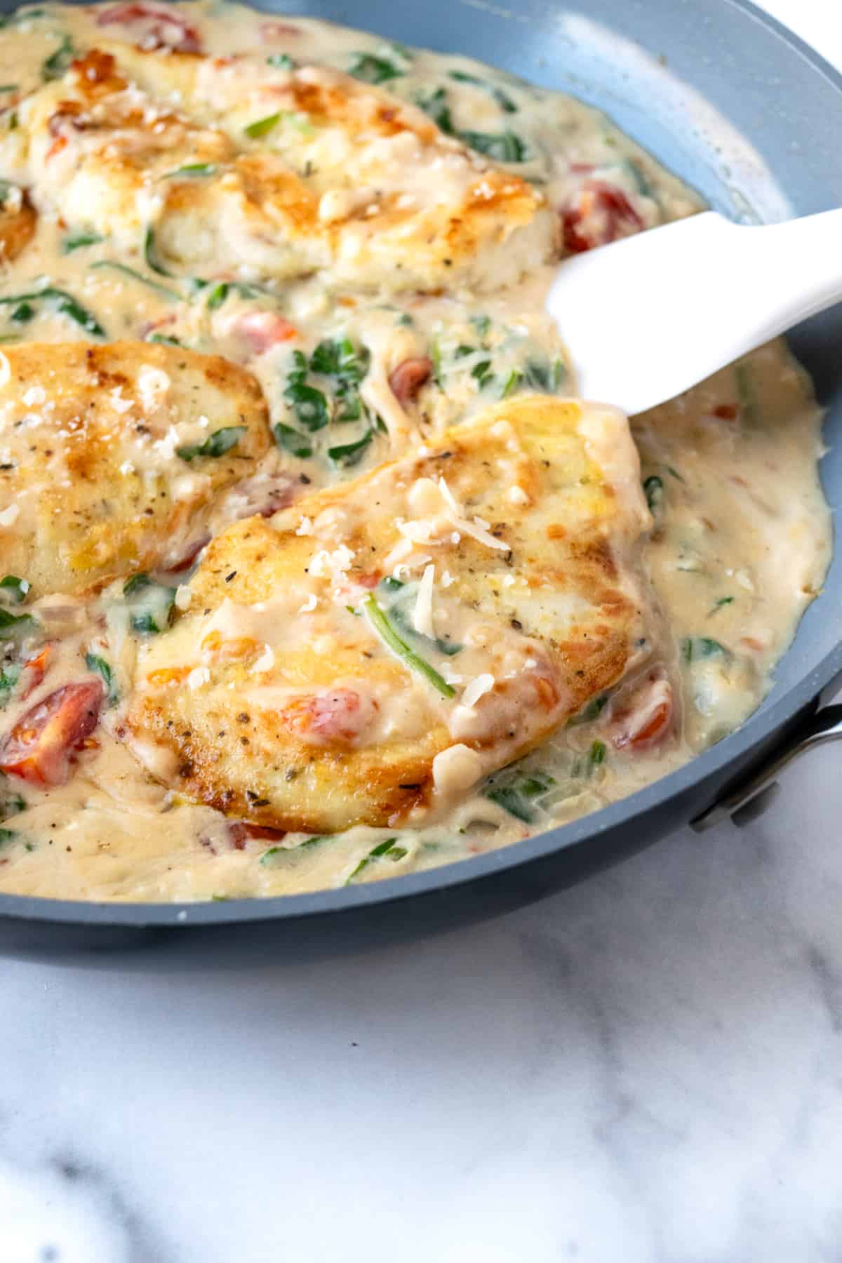 Creamy Chicken Florentine in a Skillet.