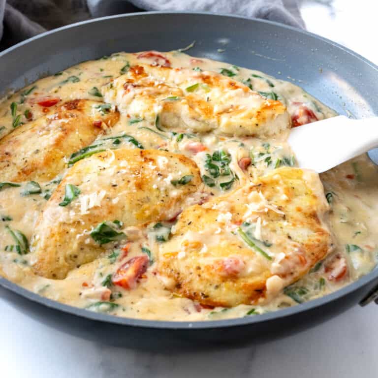 Creamy Chicken Florentine in a Skillet.