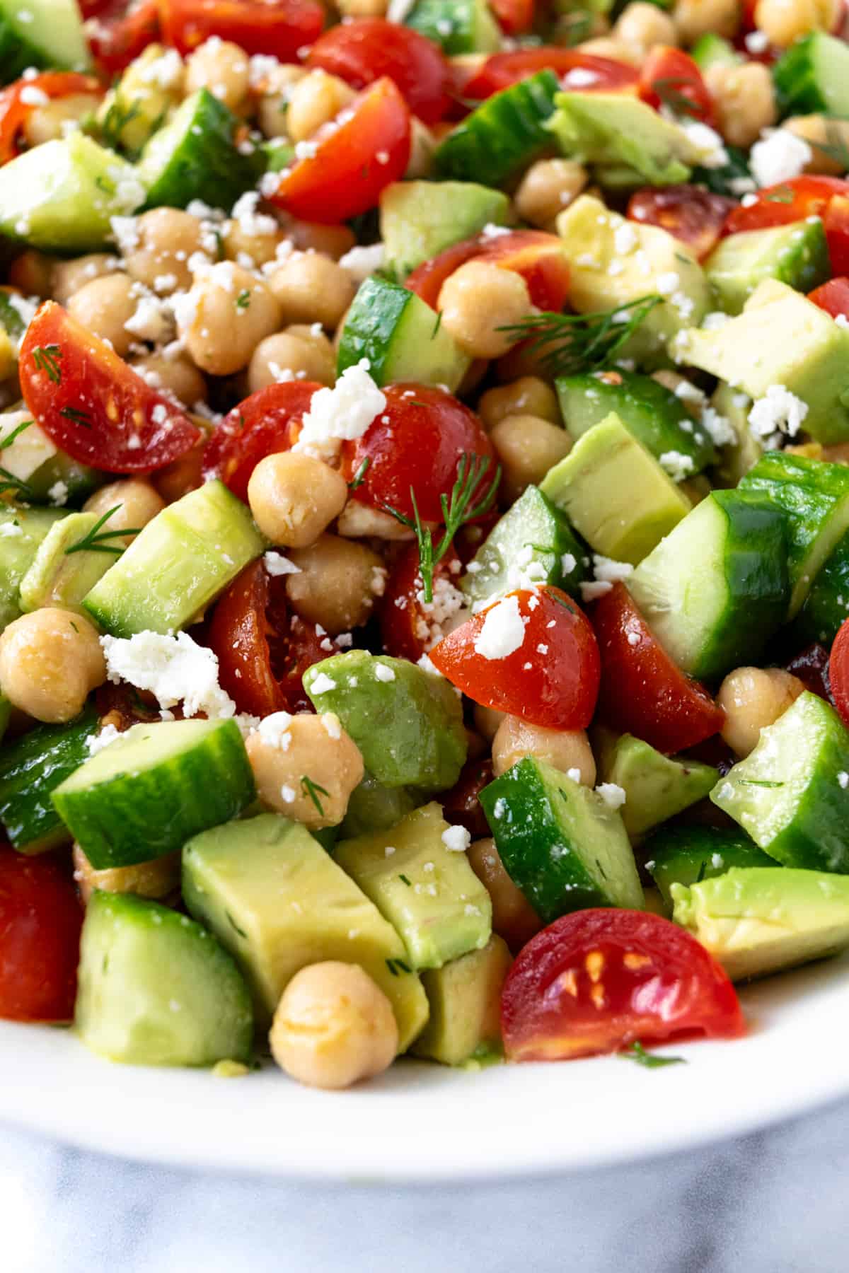 Chickpea and Avocado Salad Closeup.
