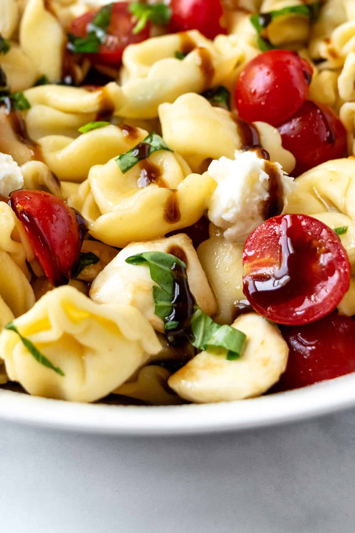 Caprese Tortellini Salad Closeup.