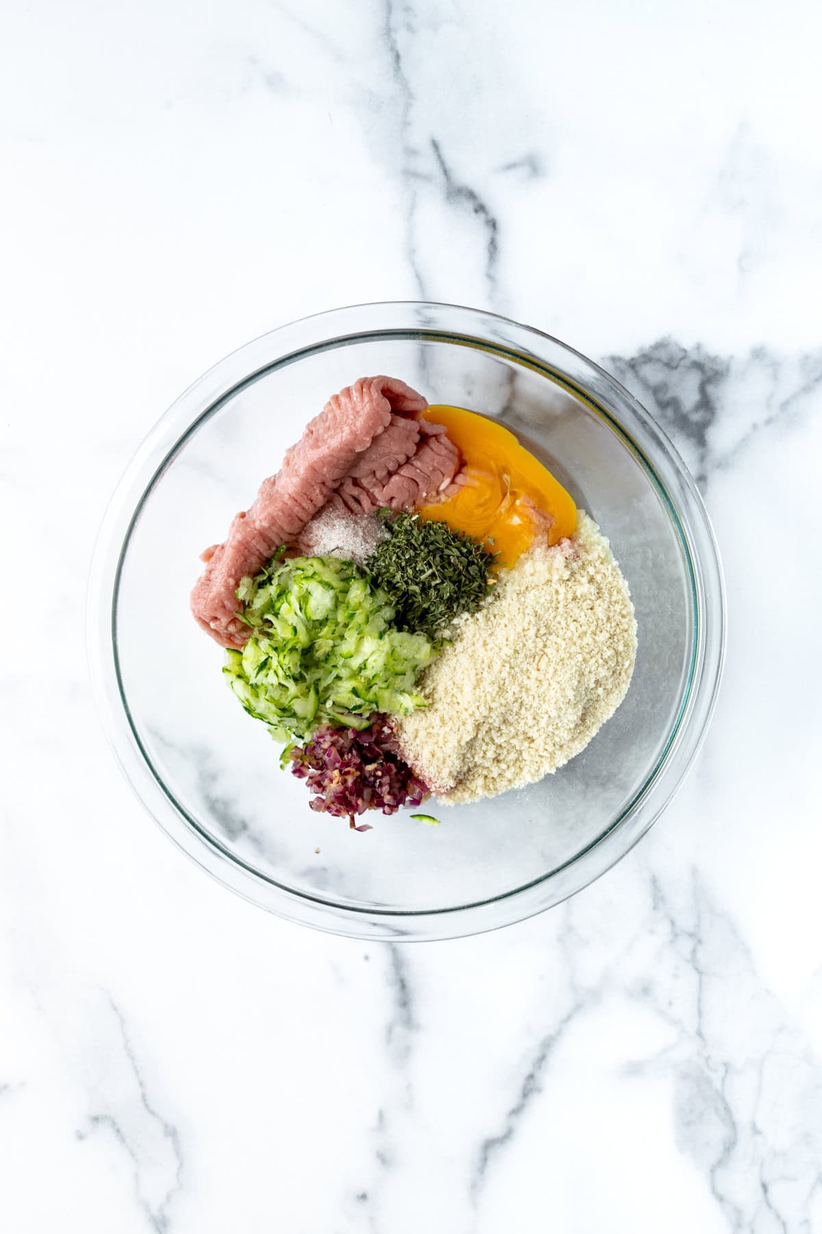 Turkey Zucchini Meatballs Ingredients in a mixing bowl.