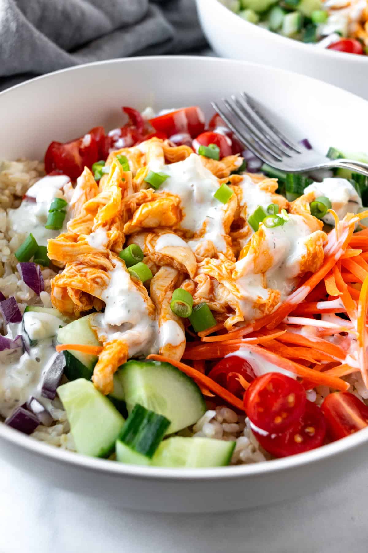 Buffalo Chicken Bowl with a fork.