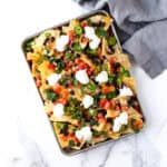 Black Bean Nachos on baking sheet.