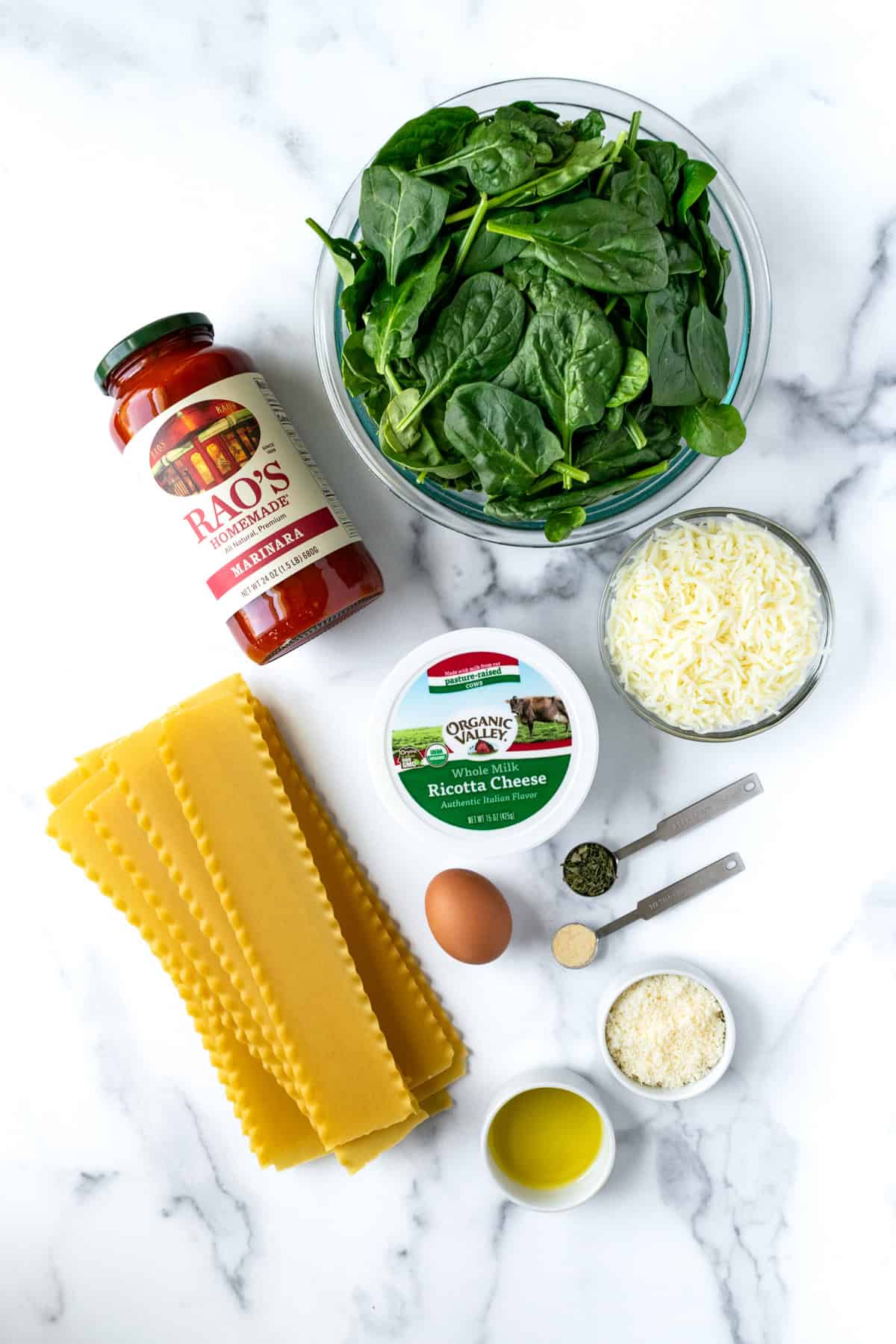Spinach Lasagna Rolls Ingredients.