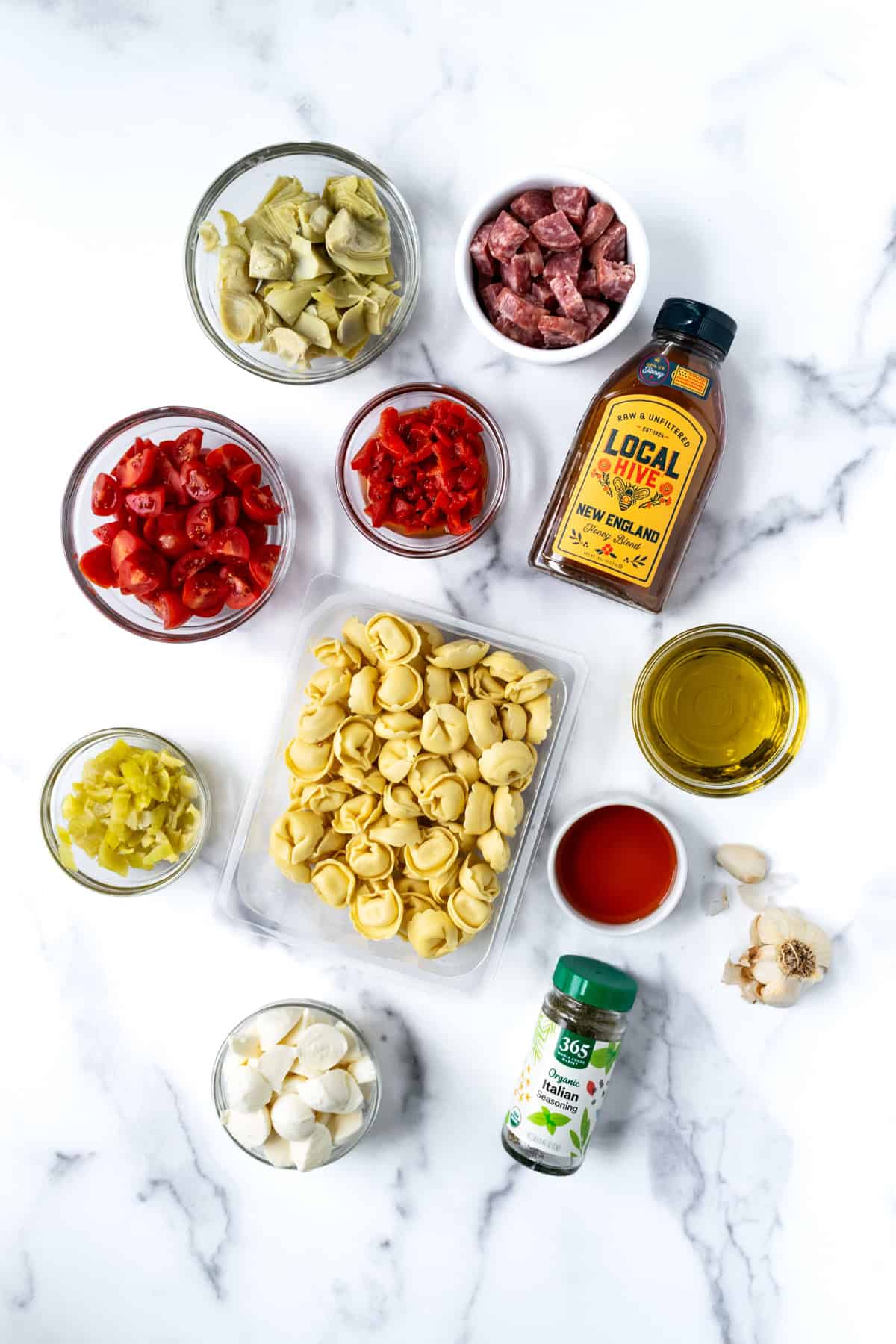 Antipasto Tortellini Salad Ingredients.