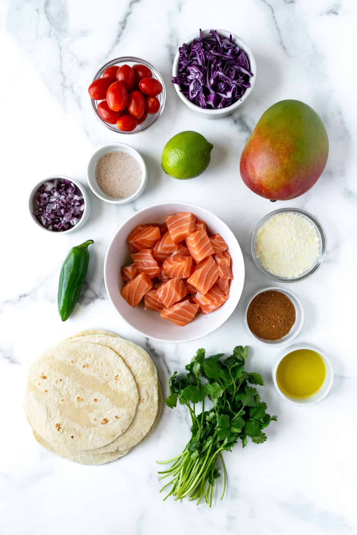 Salmon Tacos with Mango Salsa Ingredients.