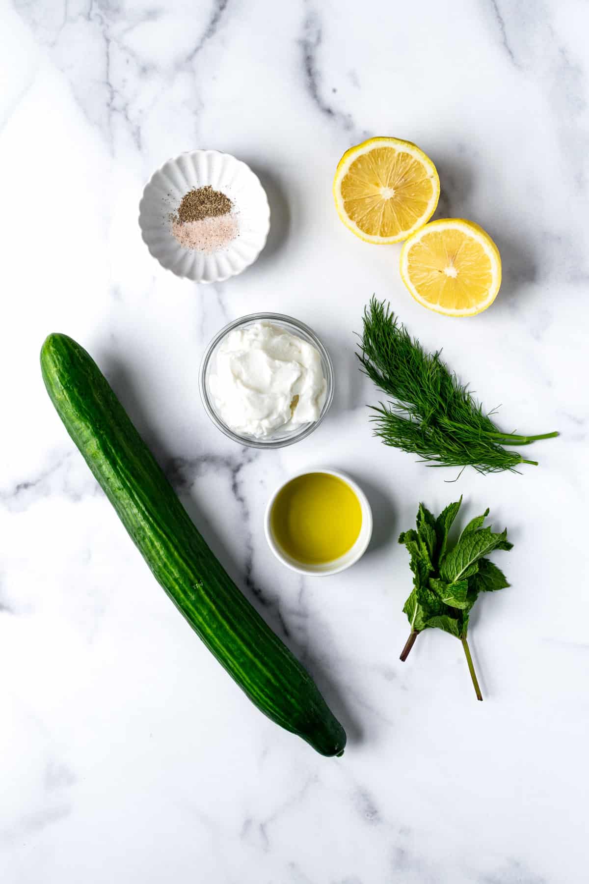 Greek Yogurt Cucumber Salad Ingredients.
