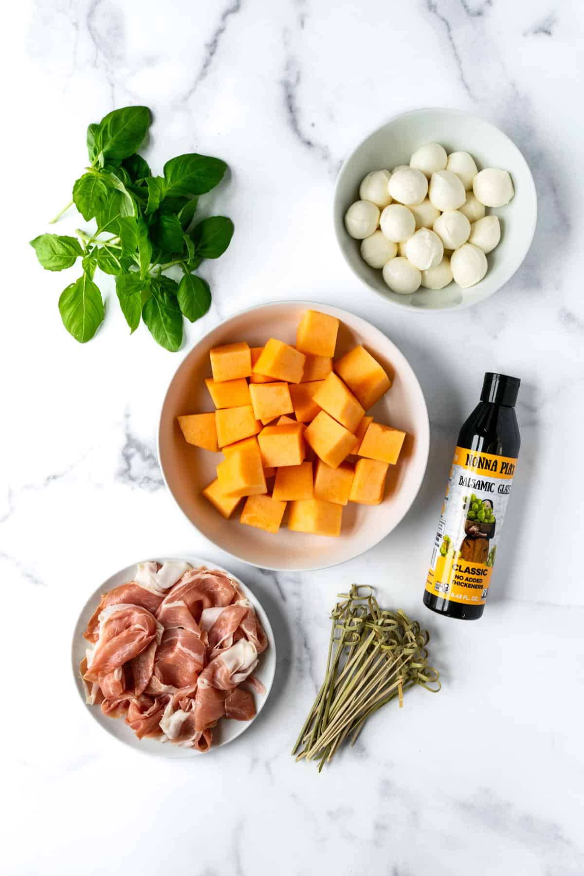 Prosciutto Melon Skewers Ingredients.