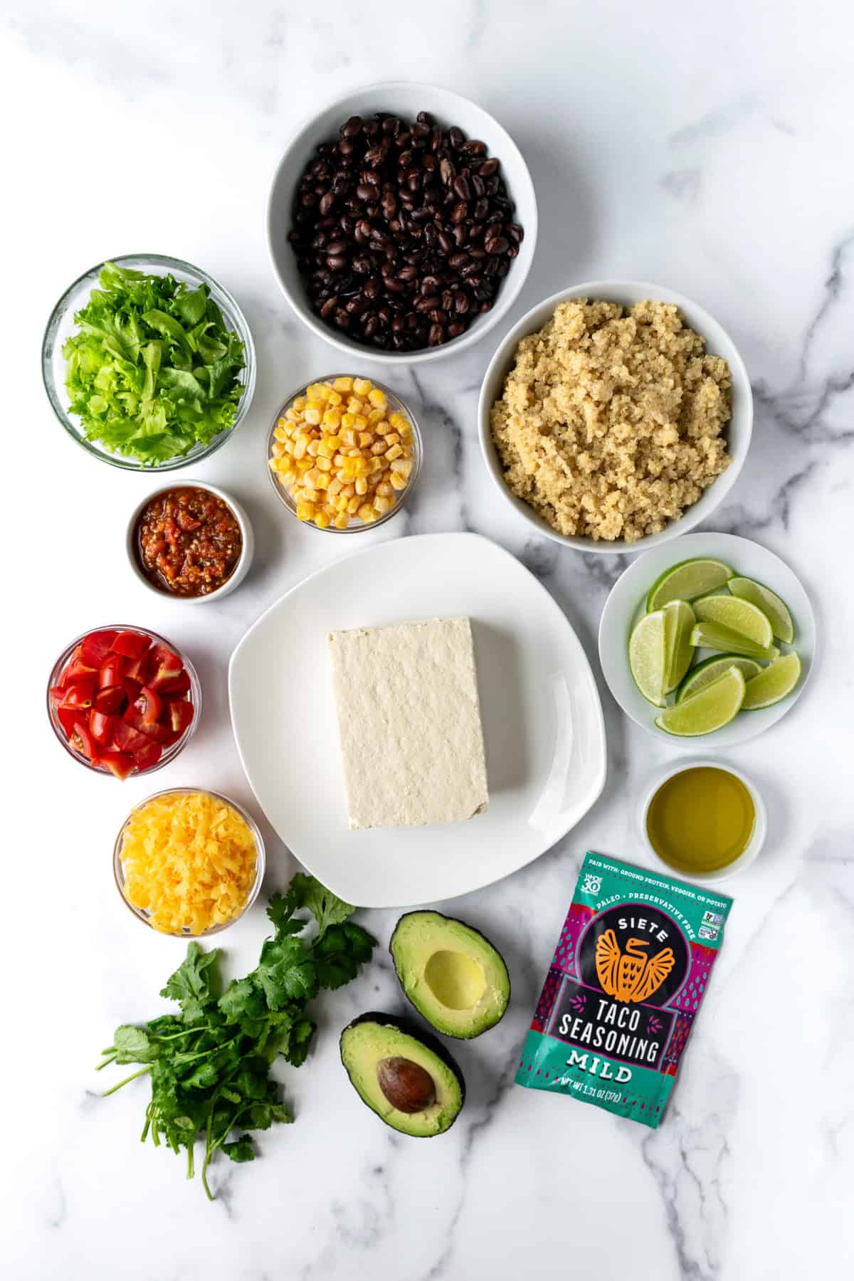 Tofu Burrito Bowl Ingredients.