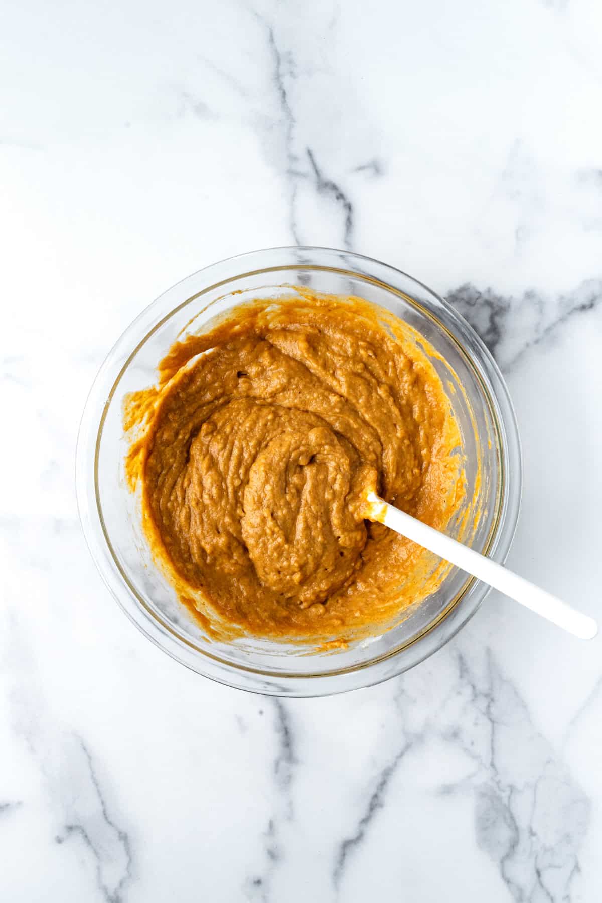 Mini Pumpkin Muffins Batter in a Mixing Bowl.