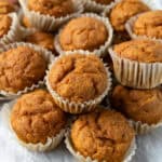 Pumpkin Mini Muffins in a pile.