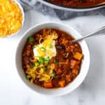 Butternut Squash Turkey Chili in a bowl.