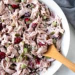 Cranberry Turkey Salad in a white bowl.