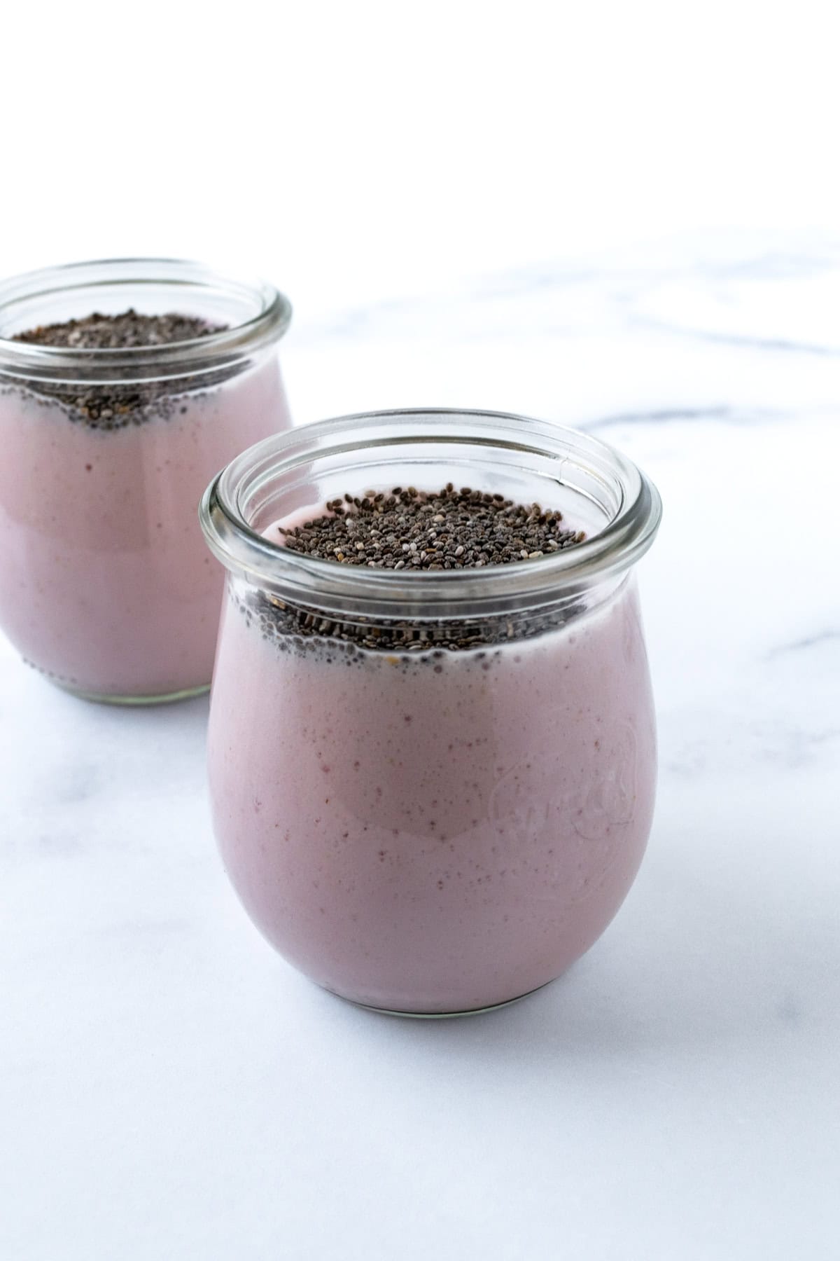 Strawberry Chia Pudding before stirring in the chia seeds.