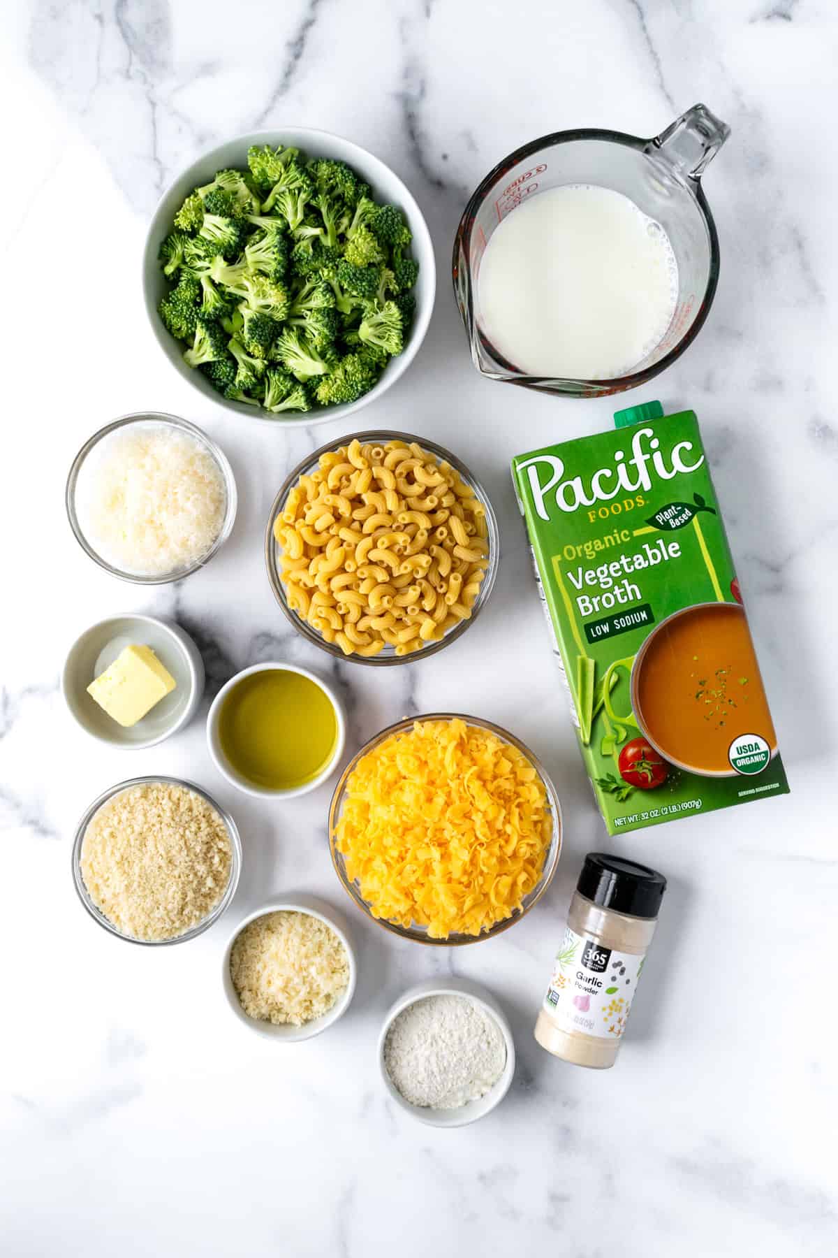 Baked Broccoli Mac and Cheese Ingredients.