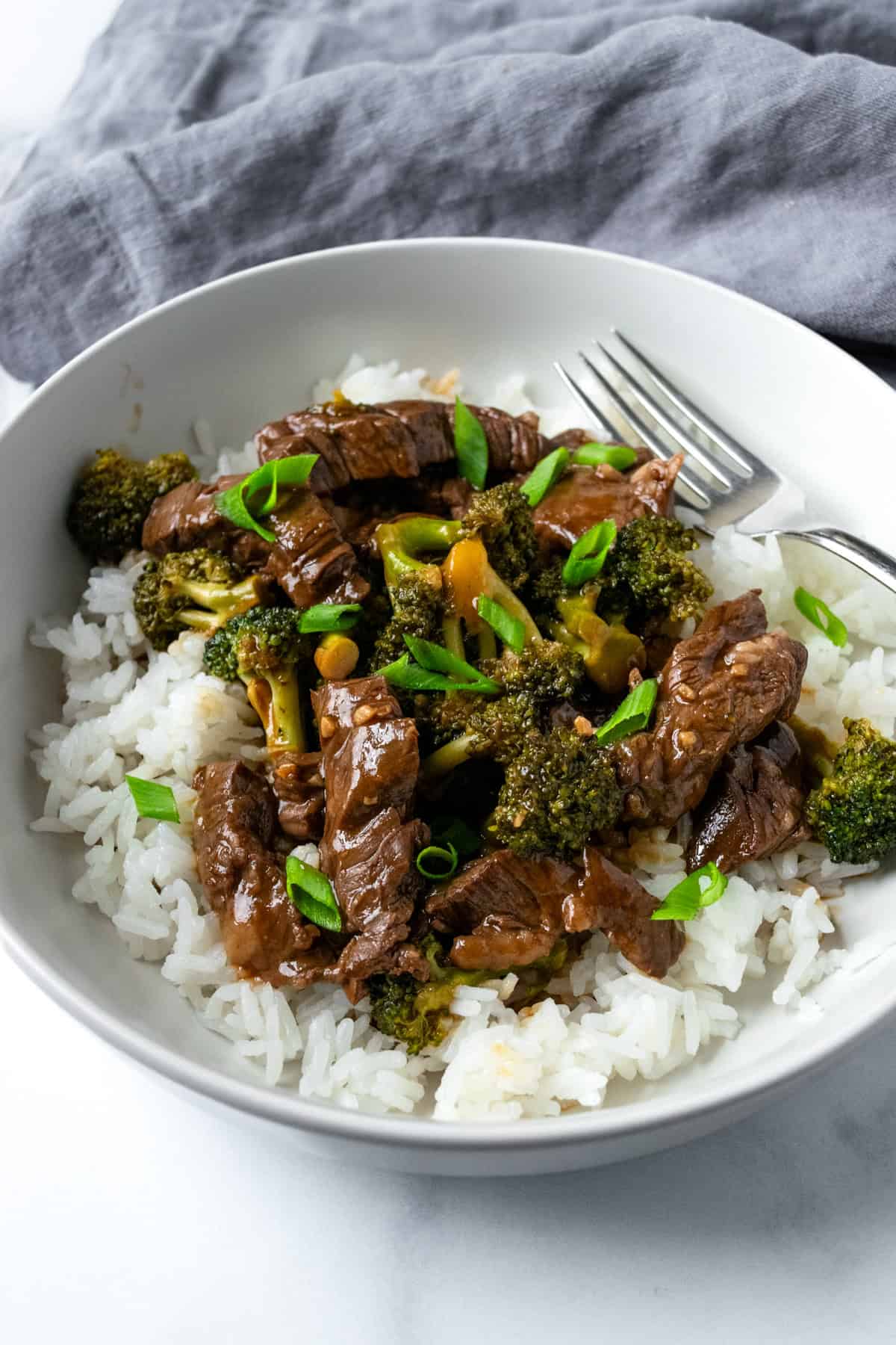 Beef and Broccoli Bowl with a fork.