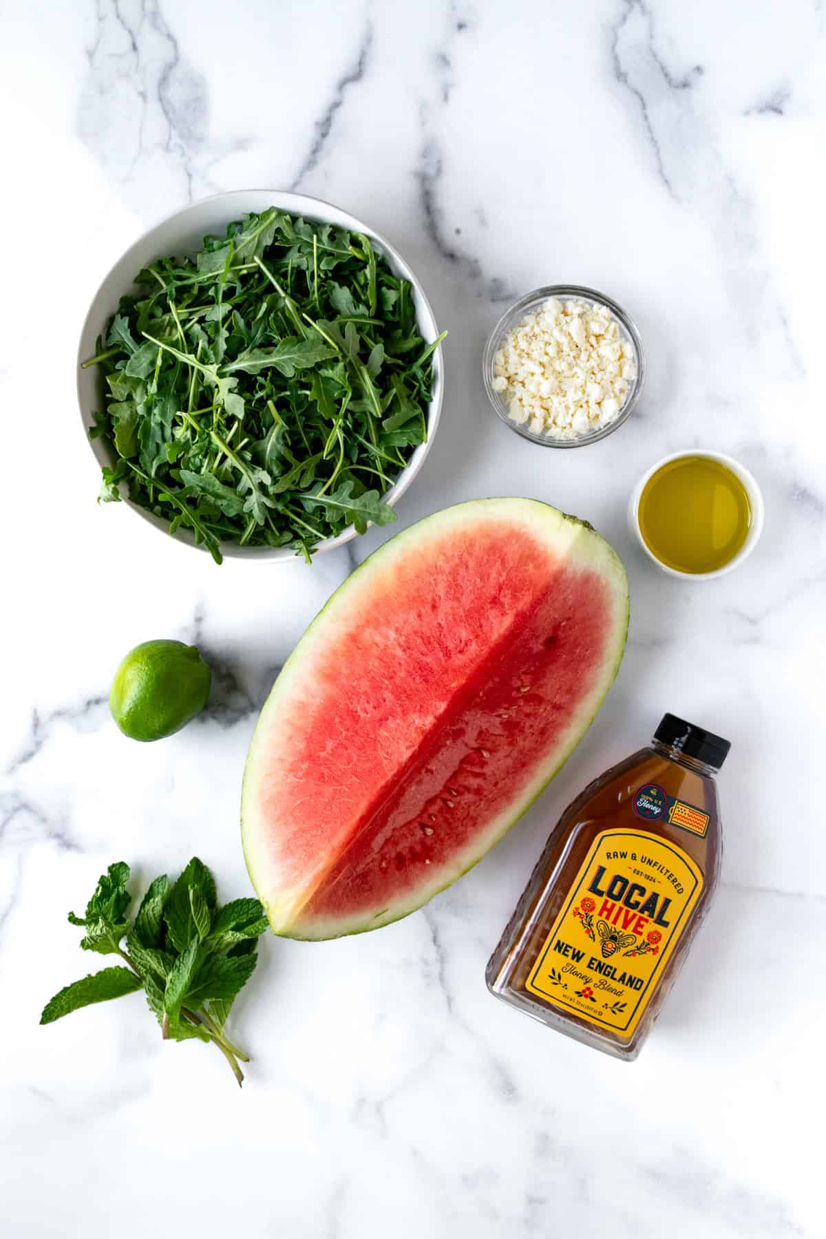 Watermelon Arugula Salad Ingredients.
